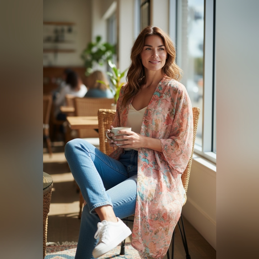 Chic Floral Sheer Kimono - Picture 2 of 6
